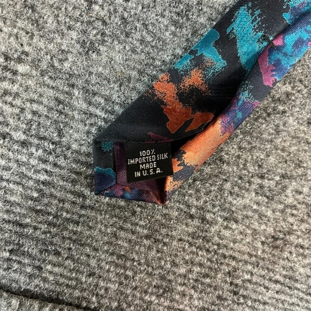 Enrico Coveri Mens Silk Tie Abstract Painterly Splash Teal Purple Orange USA